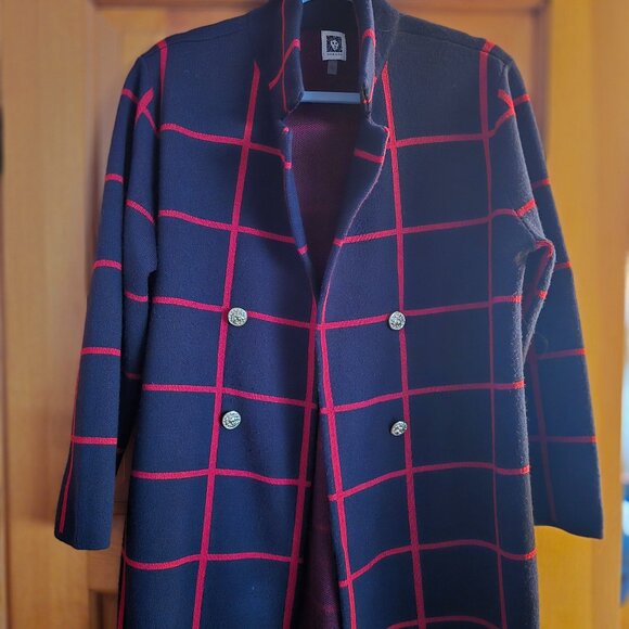 Anne Klein Knit Jacket, Blue and Red, Large - Picture 1 of 4